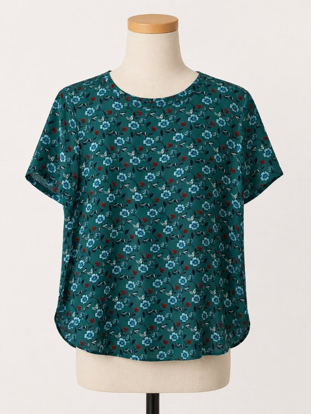 LOFT Teal Floral Short Sleeve Blouse | Keyhole Back | Women’s Top
